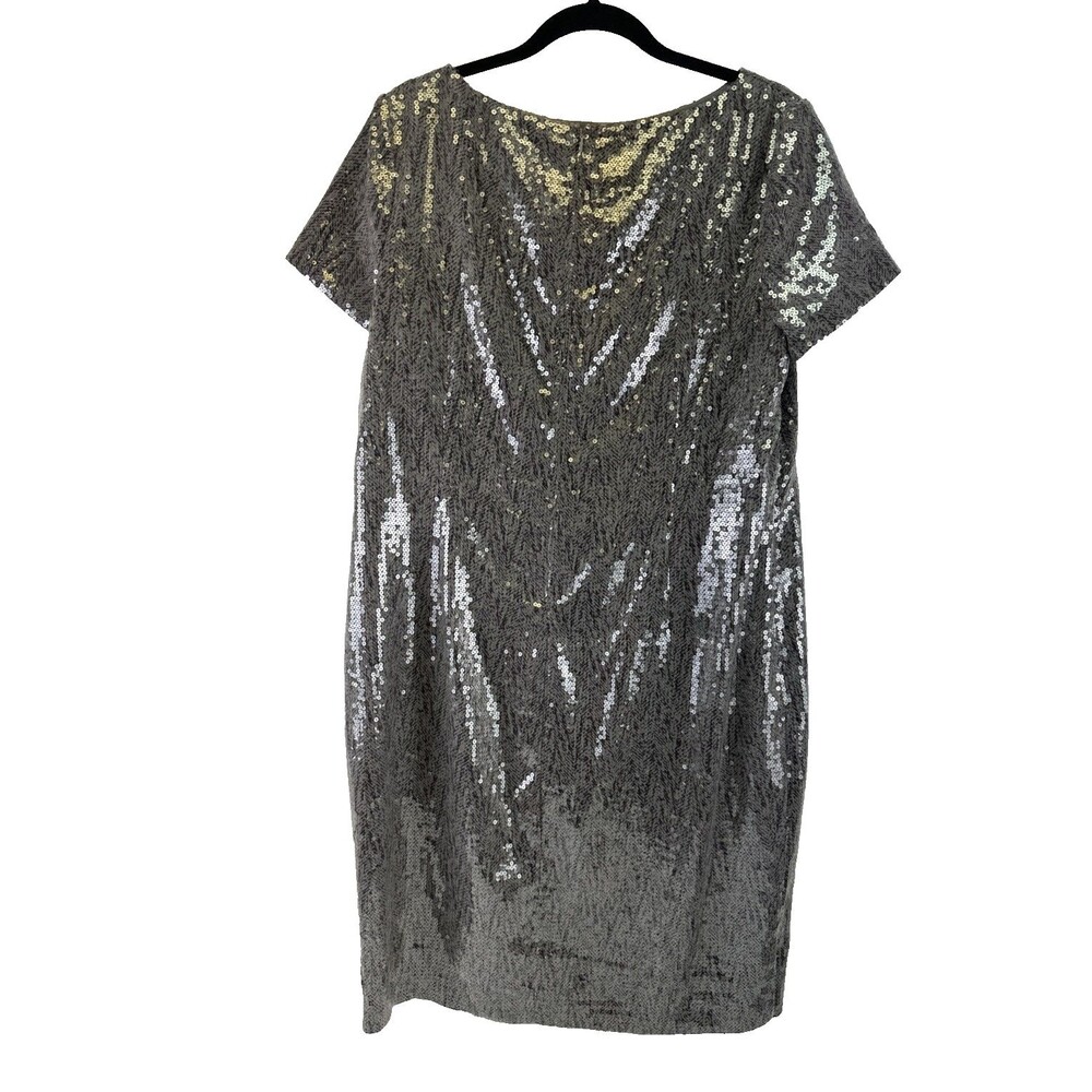 Lauren Ralph Lauren Evening Dress Gray Silver Sequins Shift Short Sleeves New 16 - Picture 5 of 15
